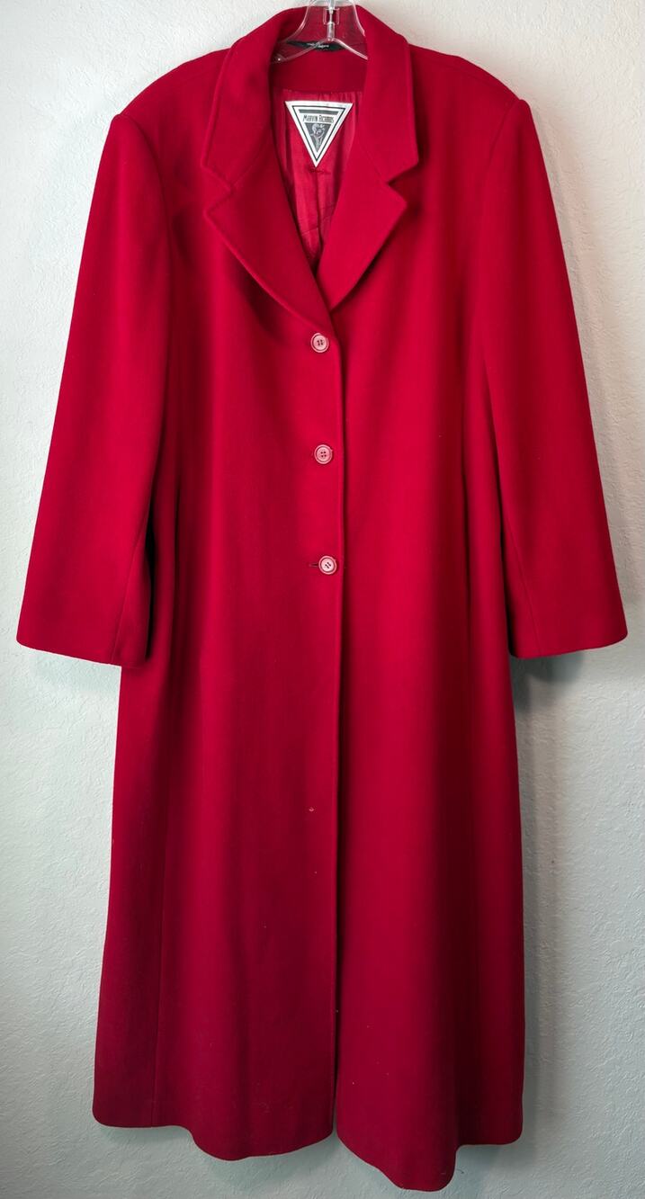 Marvin Richards Red Wool Cashmere Blend Long Coat Women’s Size 16